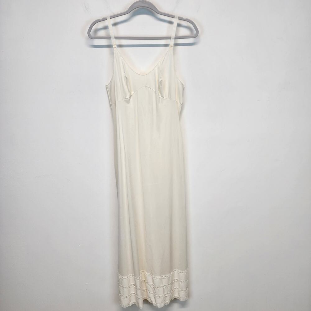 Vintage Sears Maxi Slip Dress Gown Size 36 Ivory Nylon Adjustable Lace Trim - Picture 4 of 14